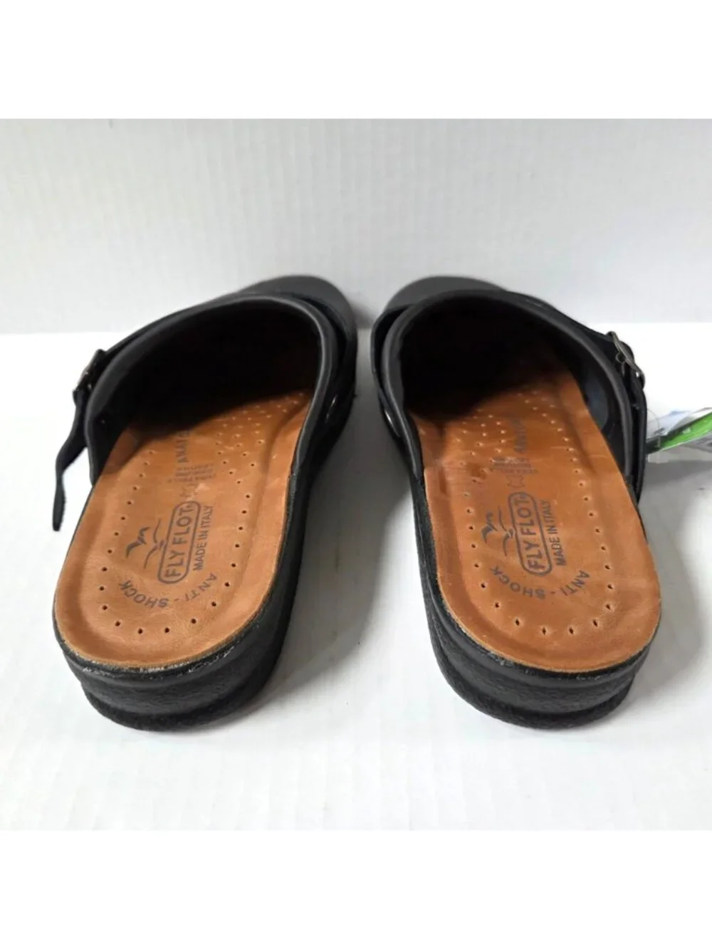 FlyFlot Shoes Mens 41 / 8 Black Leather Clogs Mules Anatomic Comfort NEW